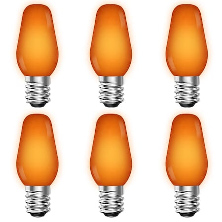 Luxrite C7 LED Orange Light Bulbs for String Lights 0.5W Enclosed Fixture Rated E12 Candelabra Base, 6PK LR21756-6PK